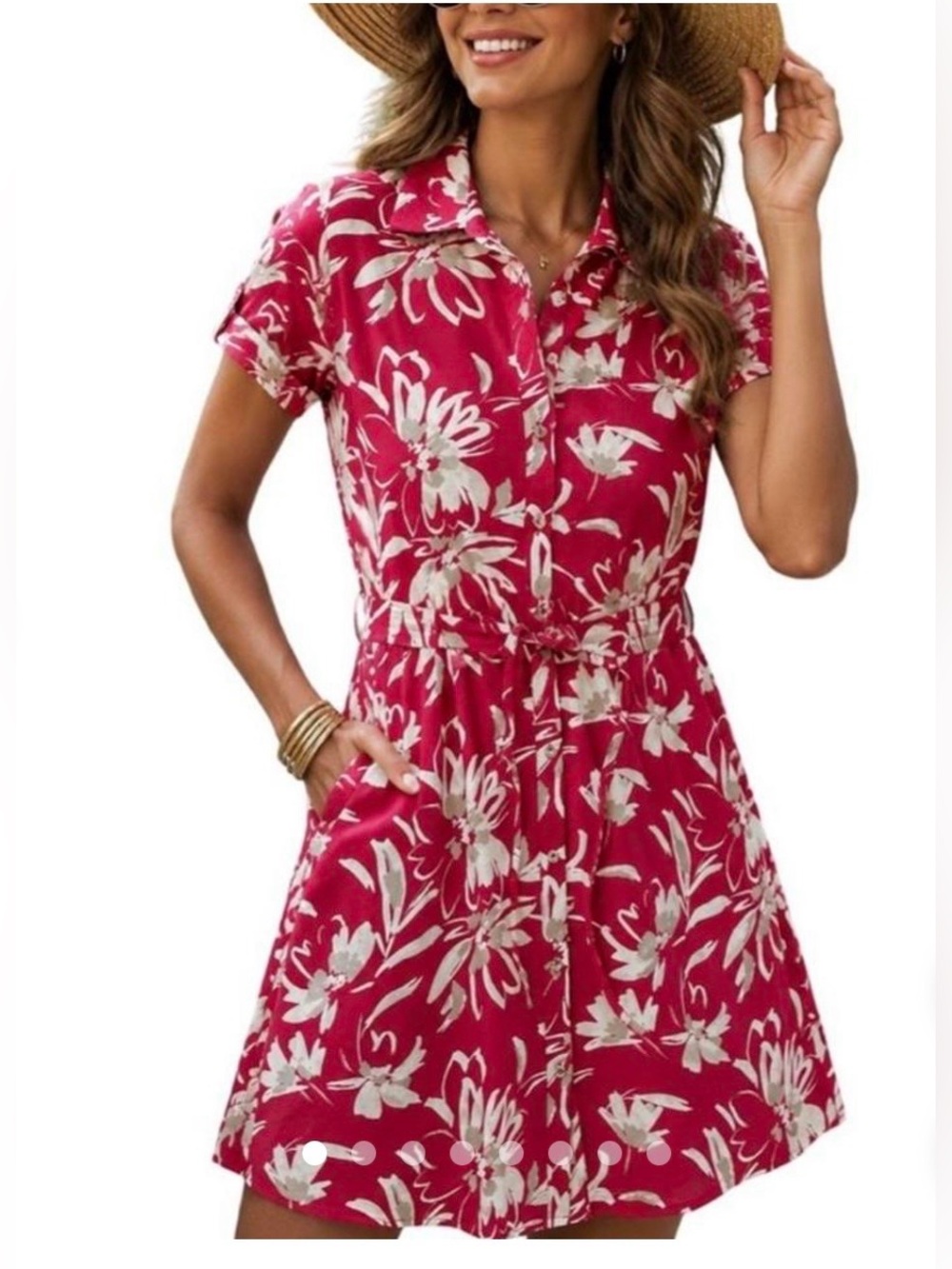 Halston Heritage Dark Pink and White Floral Midi Dress Medium